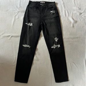 black ripped high rise mom jeans, size 3
